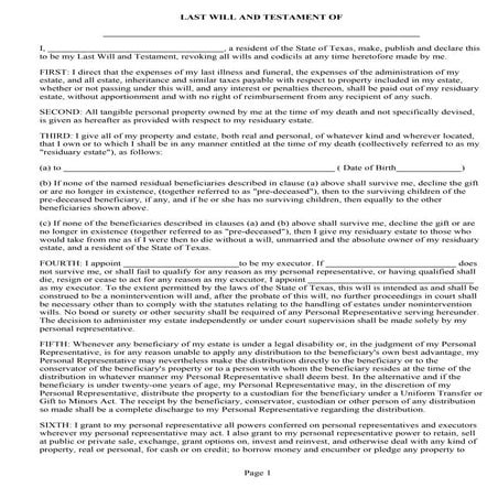 Last will and testament of  blank free will pdf