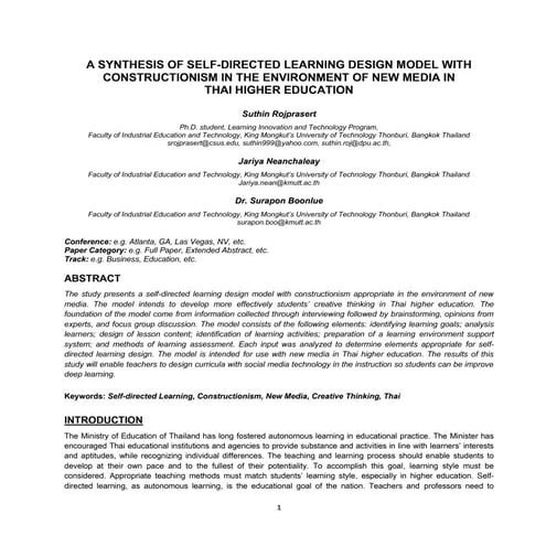 A Synthesis of Self-directed Learning Design Model with Constructionism  in t...