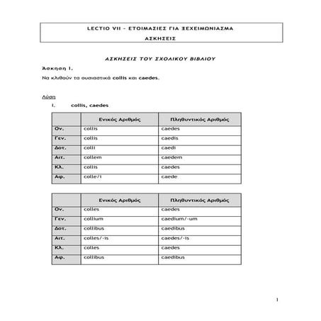 Λατινικά, ενότητα 7, ασκήσεις