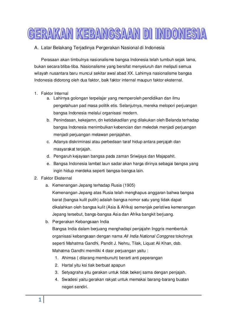 Pergerakan Kebangsaan Di Indonesia Pergerakan Kebangsaan Di Indonesia
