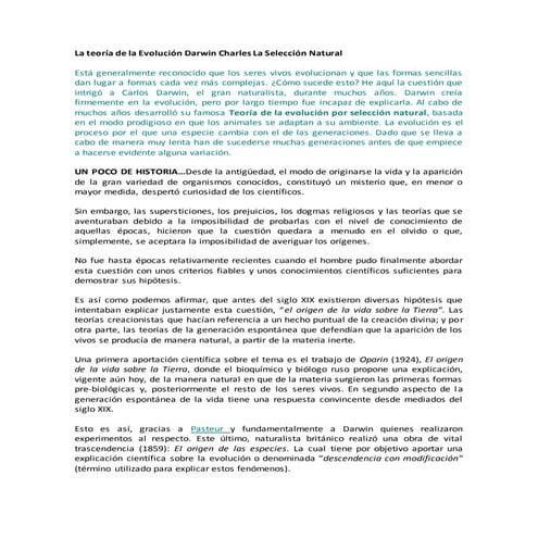 La teoría de la evolución darwin charles la selección natural | DOCX