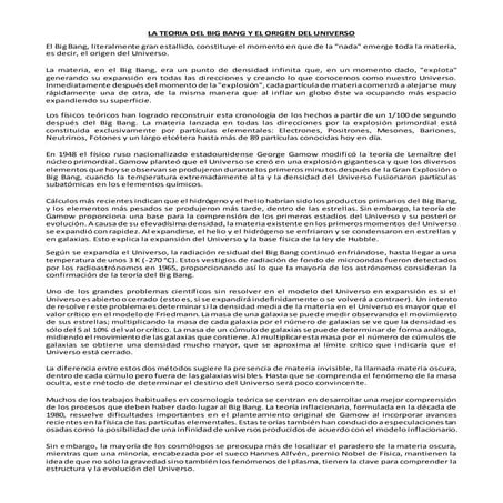 La teoria del big bang y el origen del universo