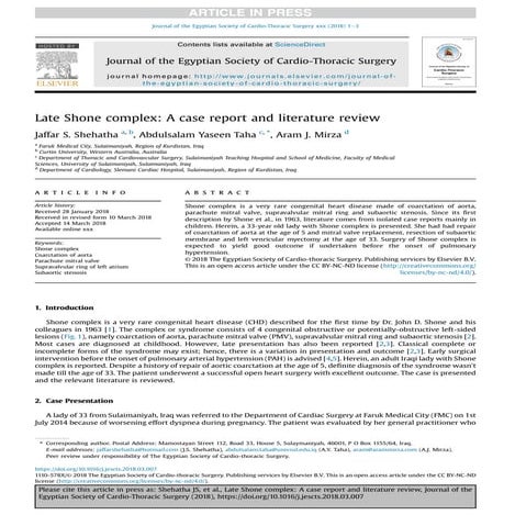 Late shone complex case report and literature review