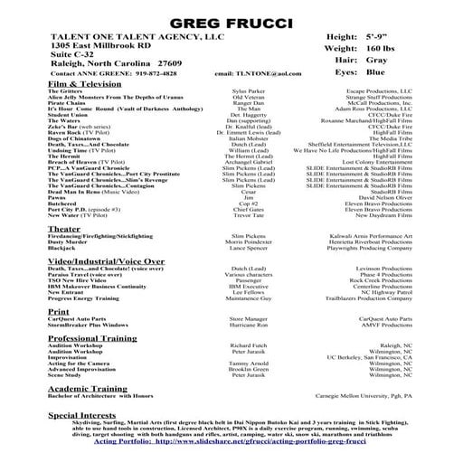 Acting Portfolio: Greg Frucci | PDF