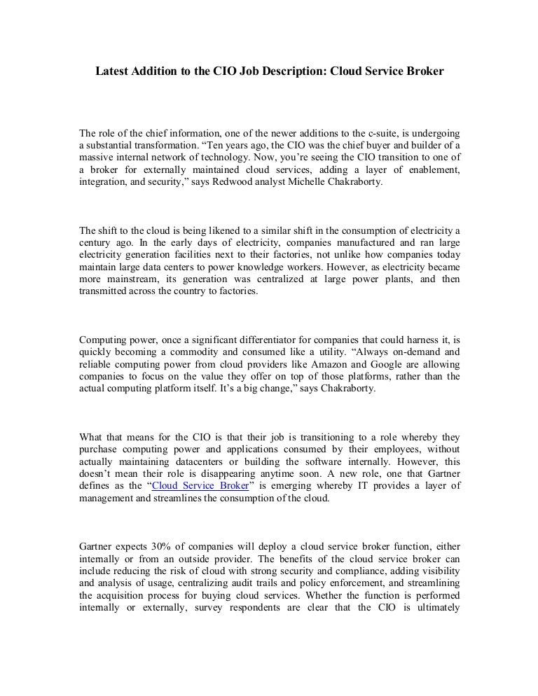Latest addition to the cio job description cloud service broker