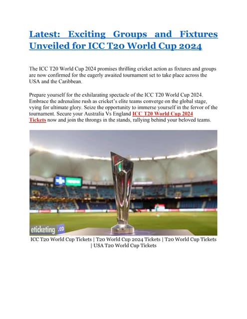 Latest Exciting Groups and Fixtures Unveiled for ICC T20 World Cup 2024 ...