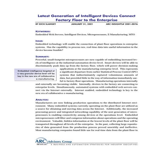 Latest generation of intelligent devices connect factory floor to the enterprise