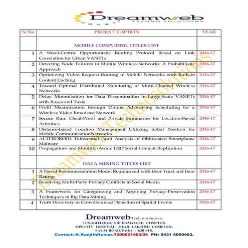 Latest ieee 2016 projects titles for java and dotnet in trichy | DOCX