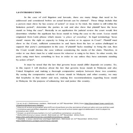 POSITION OF LOCUS STANDI IN MALAYSIA AND UNITED KINGDOM