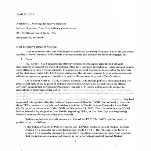 Here's the Latest Todd Rokita Grievance  That was Filed