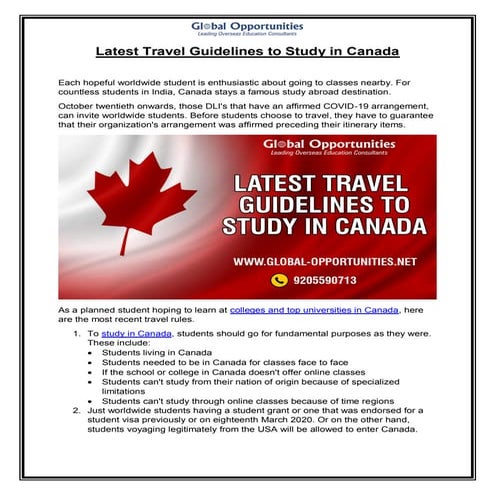 Latest Travel Guidelines to Study in Canada