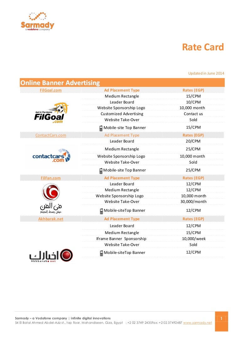 Latest Update Rate Card 2014