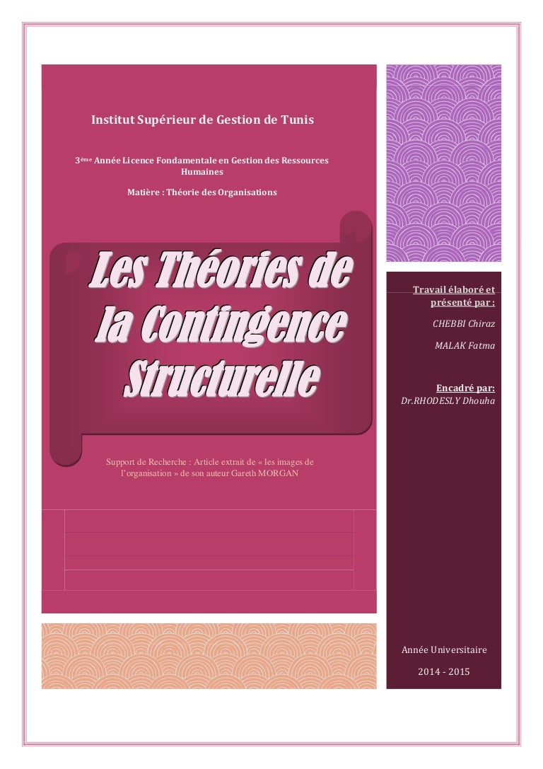 La théorie de la contingence La théorie de la contingence