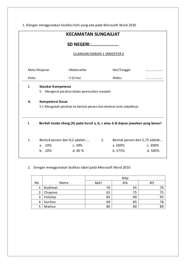 MICROSOFT WORD Latihan