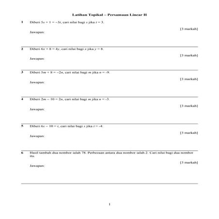 Latihan topikal-persamaan-linear-ii