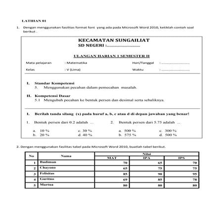 Latihan 01 Microsoft Word 