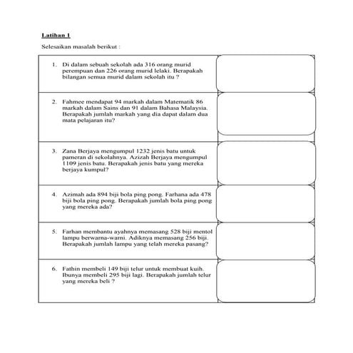 Latihan 1.masalah tambah kssr matematik thn 2 & 3  PDF