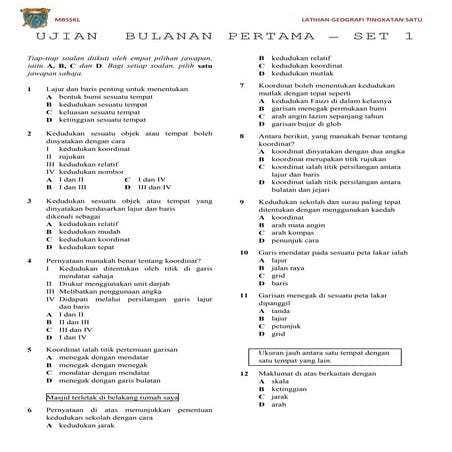 Latihan geografi tingkatan 1