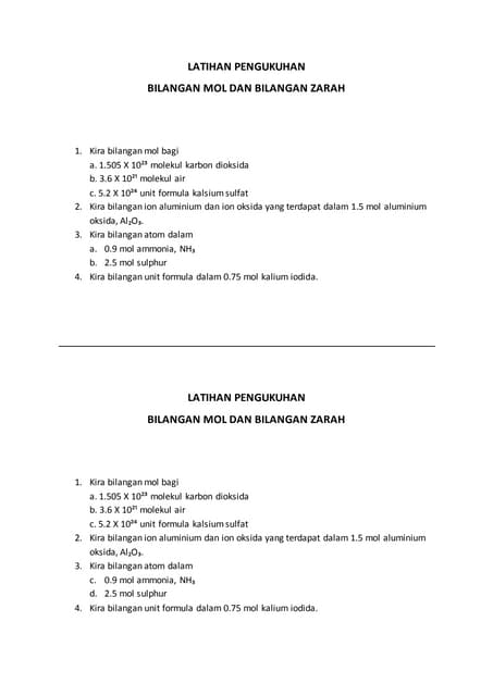 Latihan pengukuhan bab 3 Bil mol n zarah