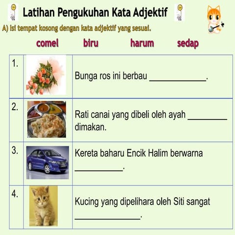 Latihan pengukuhan kata  adjektif
