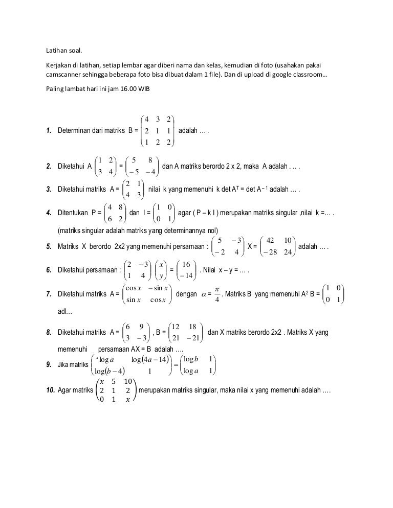 Soal Essay Matriks Kelas 11 - Bakti Soal