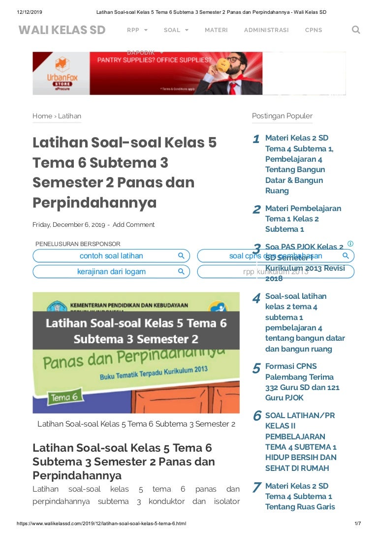 Latihan Soal Soal Kelas 5 Tema 6 Subtema 3 Semester 2 Panas Dan Perpi