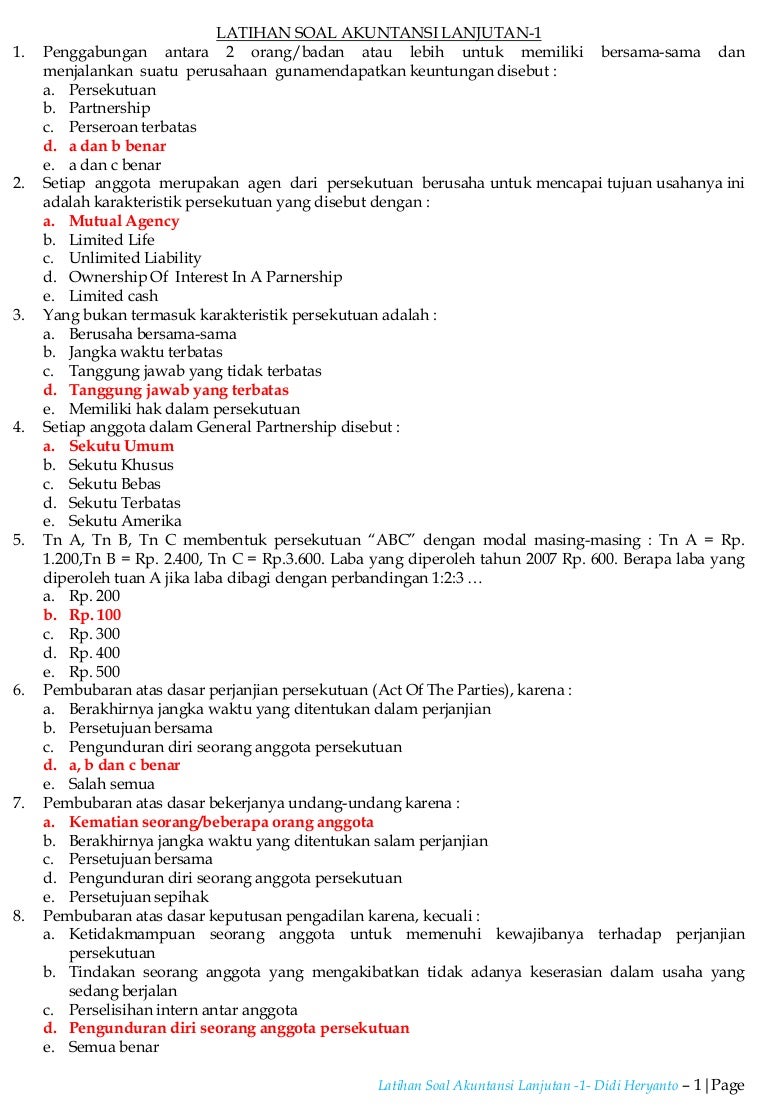 Latihan Soal Akuntansi Lanjutan 1