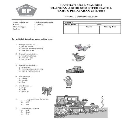 Latihan soal bahasa indonesia kelas 1 sd
