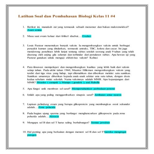 Latihan Soal dan Pembahasan Biologi Kelas 11 #4