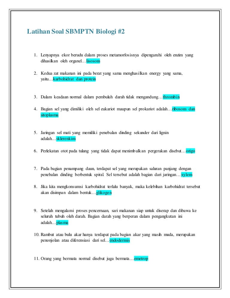 Latihan Soal dan Pembahasan SBMPTN Biologi 2
