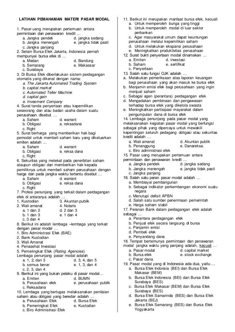 Latihan soal materi pasar modal