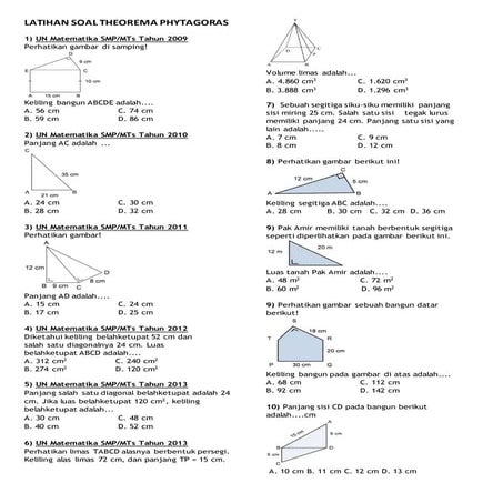 Latihan soal theorema phytagoras