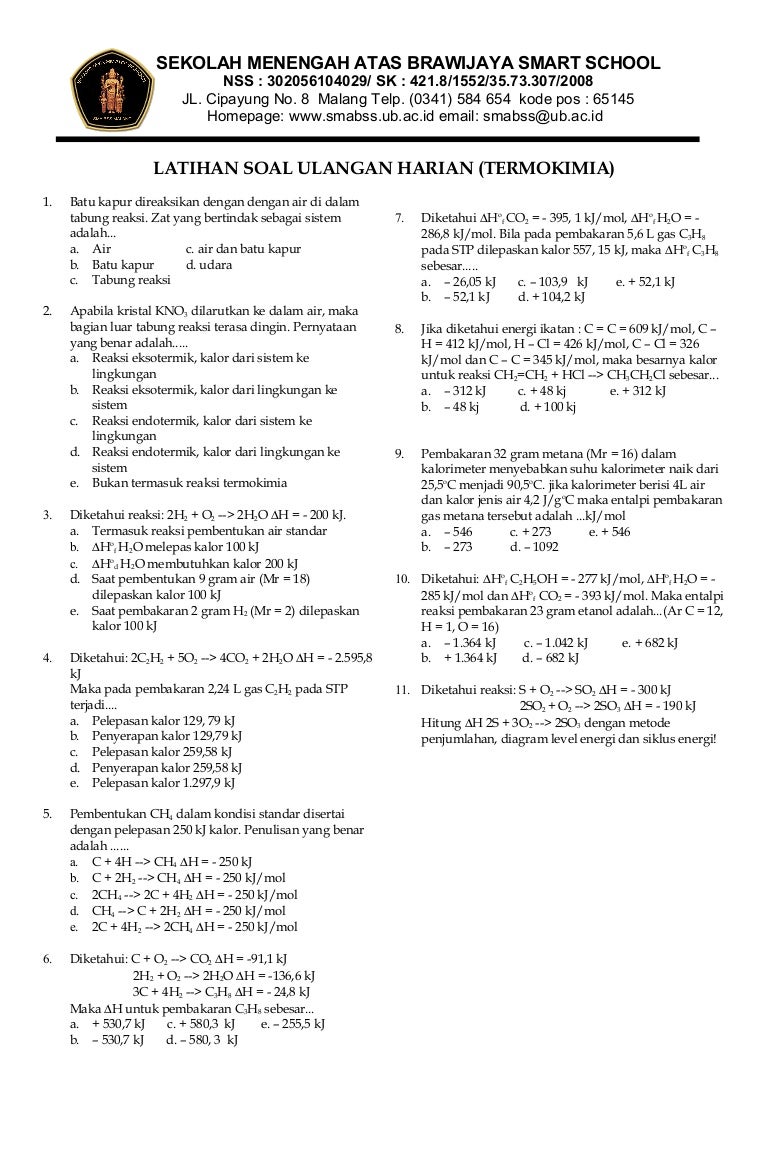 Latihan Soal Uh Termokimia