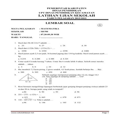 Latihan soal ujian nasional matematika sd