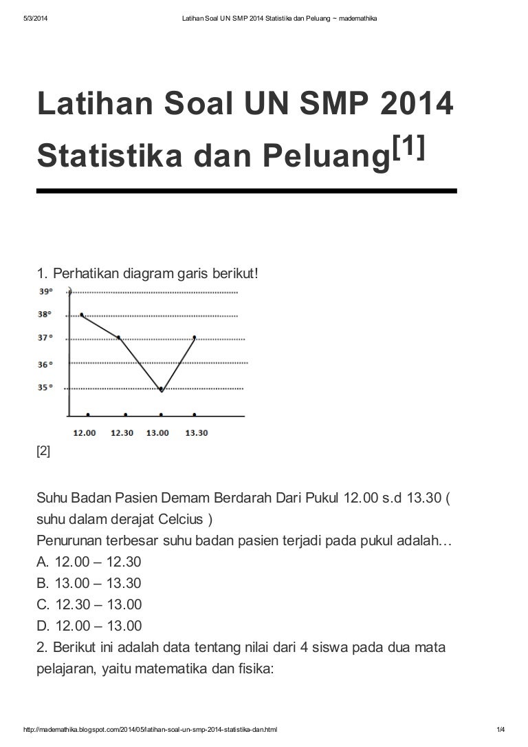 Latihan soal un smp 2014 statistika dan peluang ~ mademathika