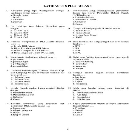 Latihan soal uts kelas 8