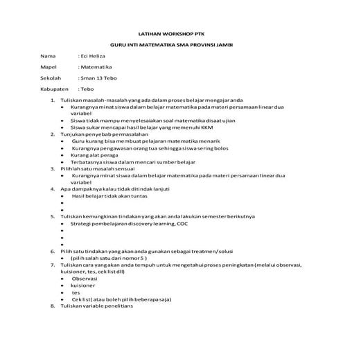 Latihan workshop ptk eci heliza