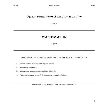 Ujian Matematik UPSR