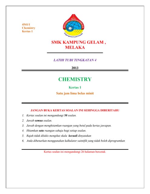 Soalan Ramalan Kimia Spm 2013