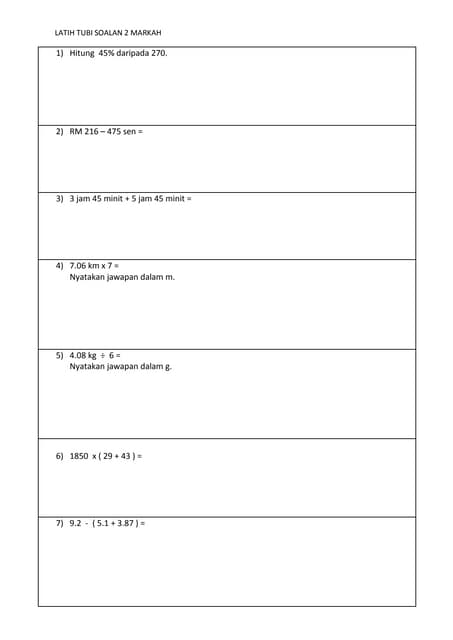 Soalan latihtubi matematik tahun enam
