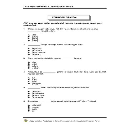 Latih tubi tatabahasa penjodoh bilangan-berserta-jawapan