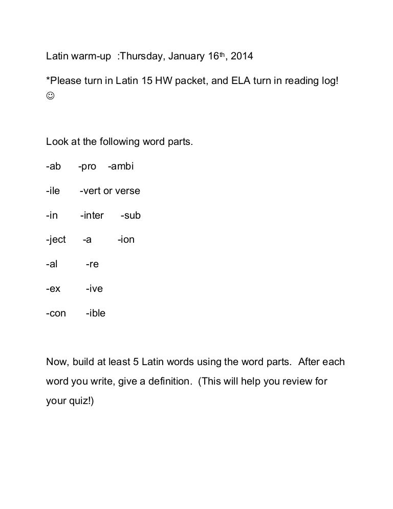 Latin 15 quiz prep activity directions