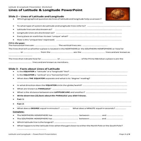 Lines of Latitude and Longitude – Worksheet