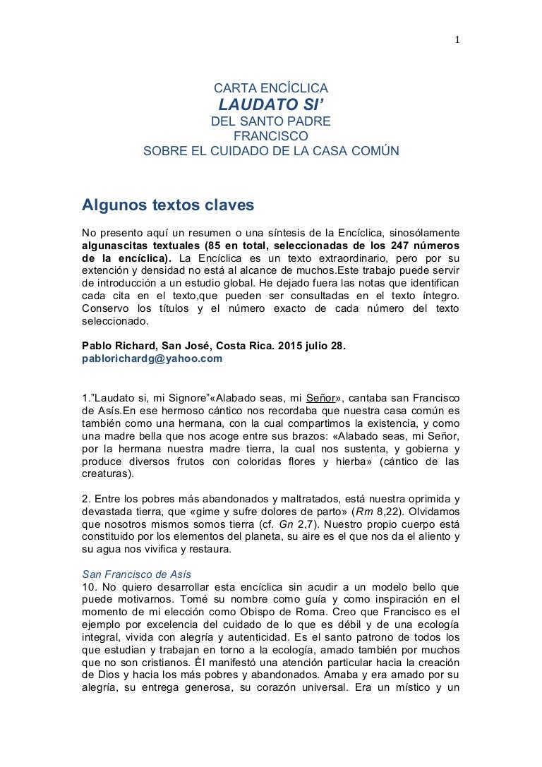Laudato Si Resumen De Pablo Richard