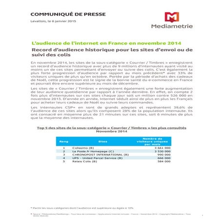 L'audience de l'internet en France en novembre 2014 - Médiamétrie