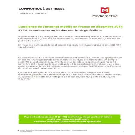 L'audience de l'internet mobile en france - Decembre 2014