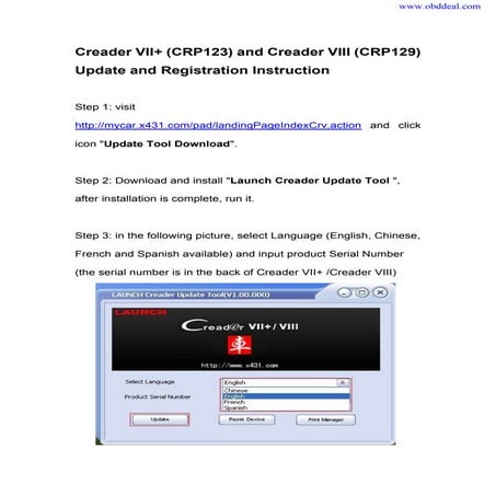 Launch X431 Creader VII+ VIII Register And Update Manual | PDF