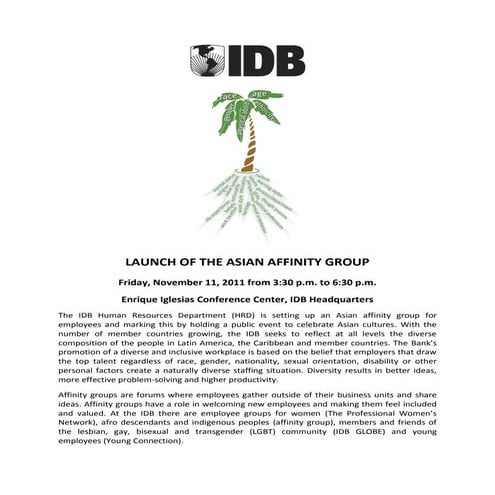 Launch of IDB Asian Affinity Group and Film Screening of "Chinee Girl", Nov 11