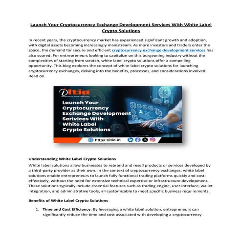 Launch Your Cryptocurrency Exchange Development Services With White Label Cry...