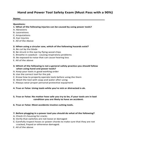Hand and power tool exam | DOCX